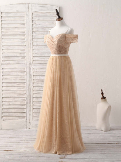 Tulle Long Bridesmaid Dress Champagne Prom Dresses