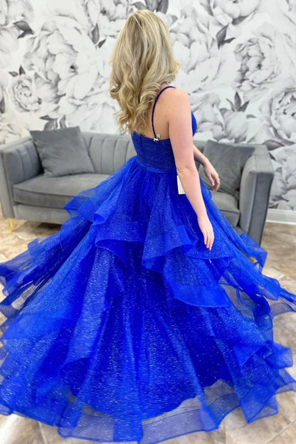 Sparkle Tulle V-Neck Multi-Layer Long Prom Dress