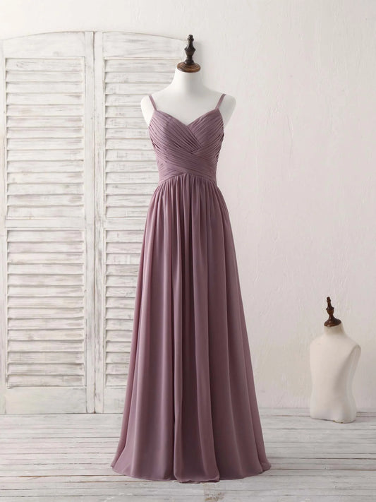 V Neck Chiffon Long Prom Dress Dark Pink Bridesmaid Dress