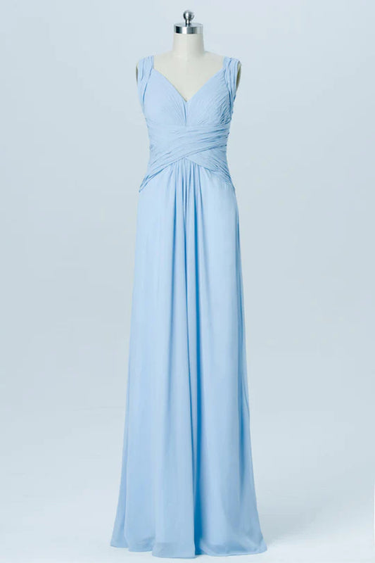 Chiffon V-Neck Banded Waist Bridesmaid Dress