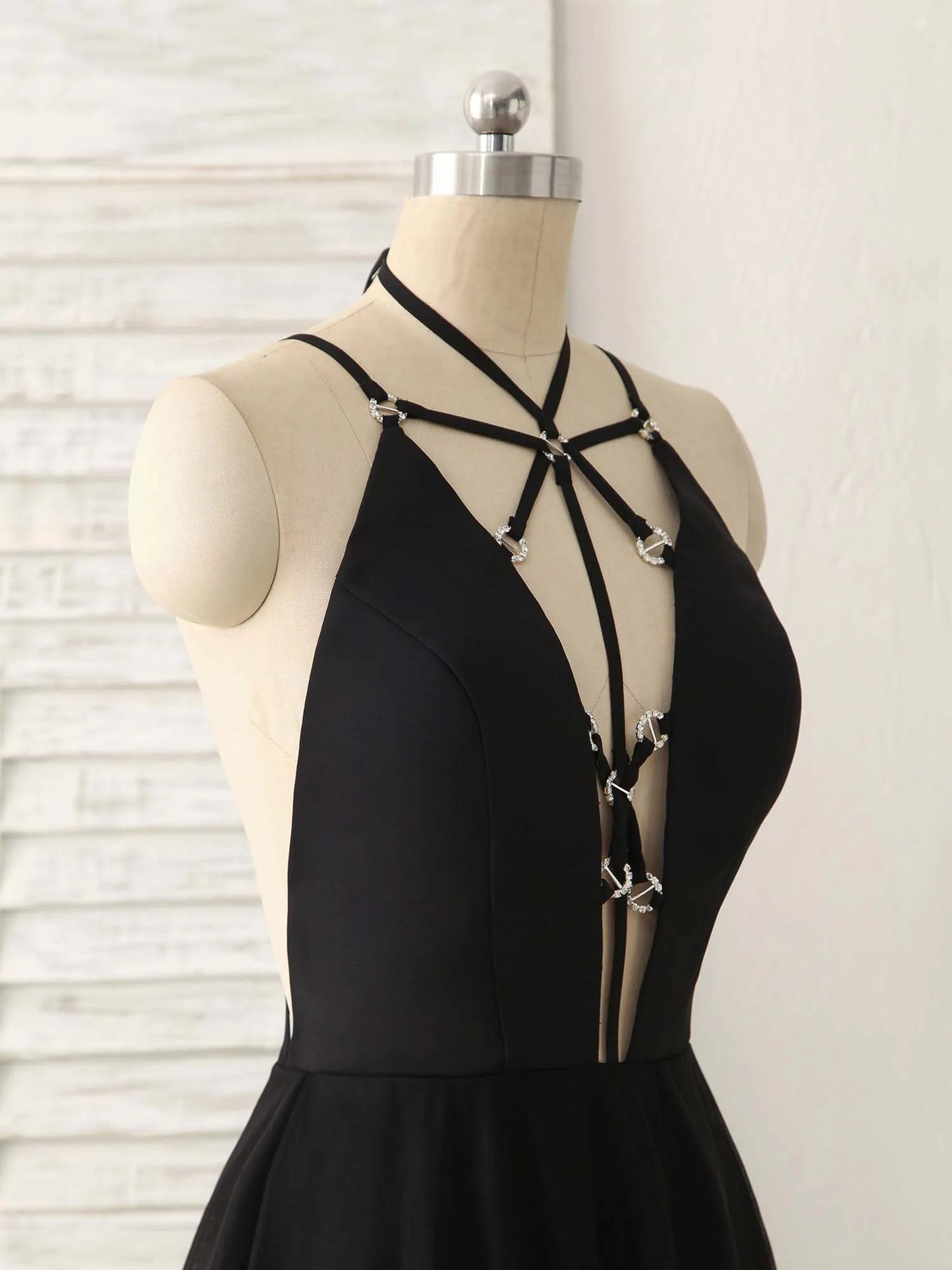 Tulle Backless Long Prom Dress Black Evening Dress