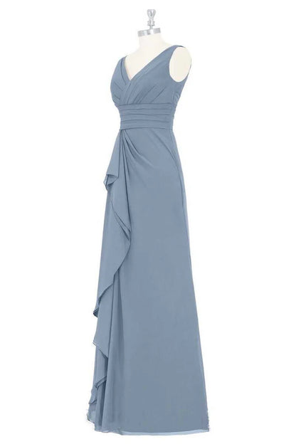 V-Neck Backless Ruffled Long Bridesmaid Dress