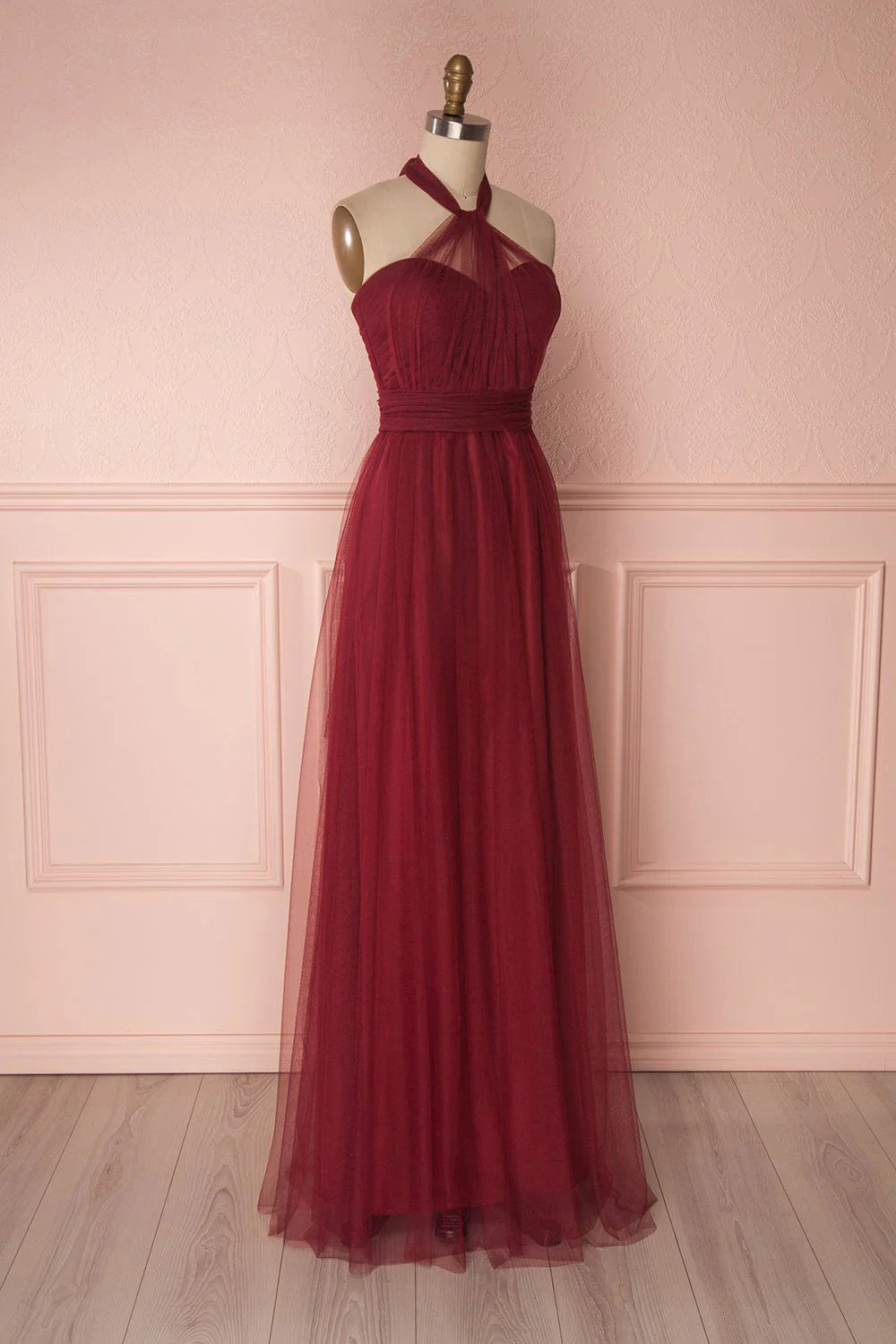 Burgundy tulle sweetheart long prom dress burgundy prom dress