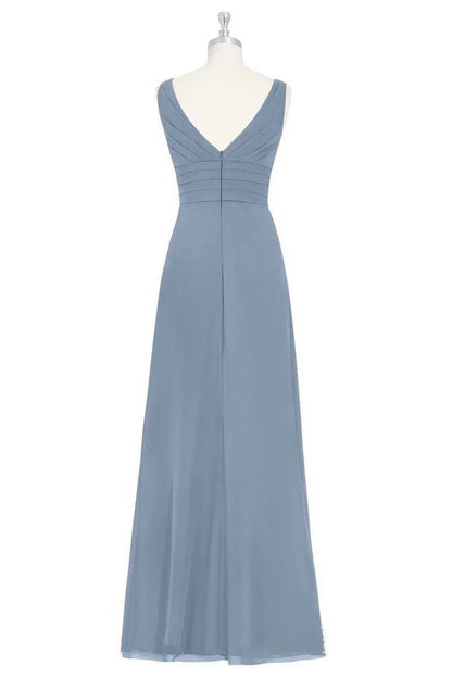 V-Neck Backless Ruffled Long Bridesmaid Dress