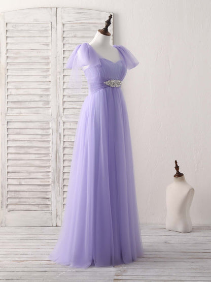 Sweetheart Neck Tulle Long Prom Dress Purple Bridesmaid Dress