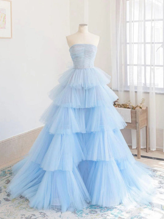 Blue tulle long prom dress  blue tulle prom dress