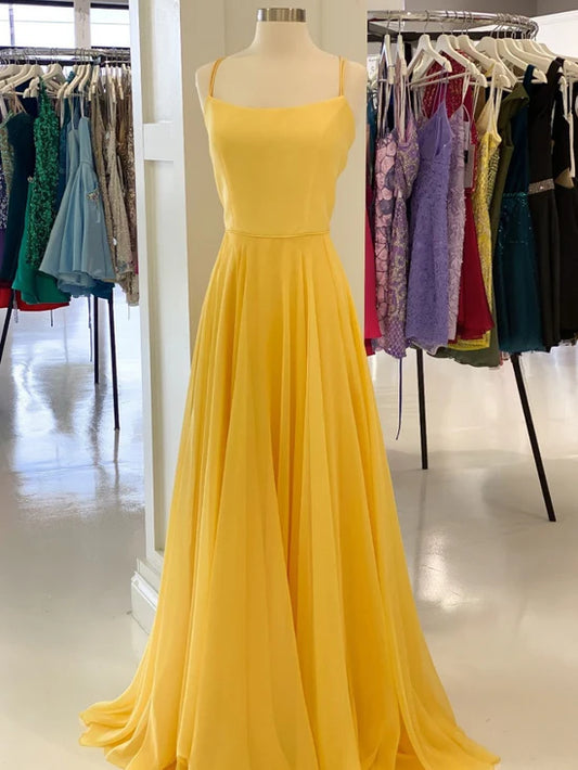 Yellow chiffon long prom dress Yellow formal Dress