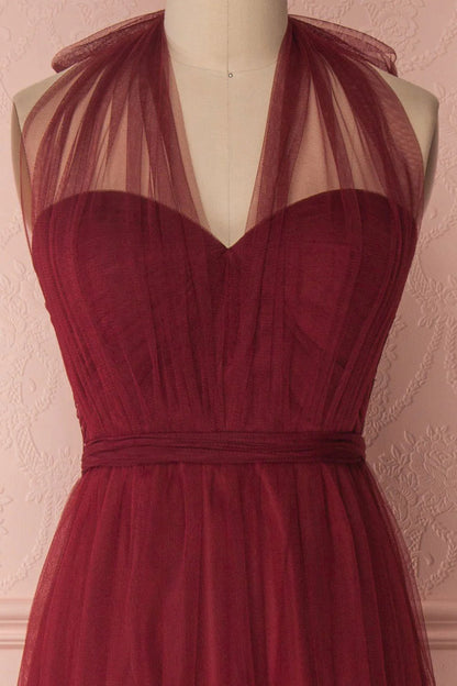 Burgundy tulle sweetheart long prom dress burgundy prom dress