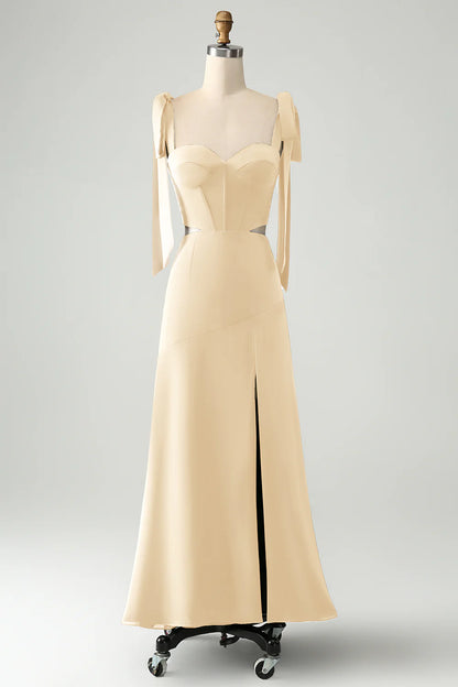 A Line Spaghetti Straps Floor Length Dress with Slit