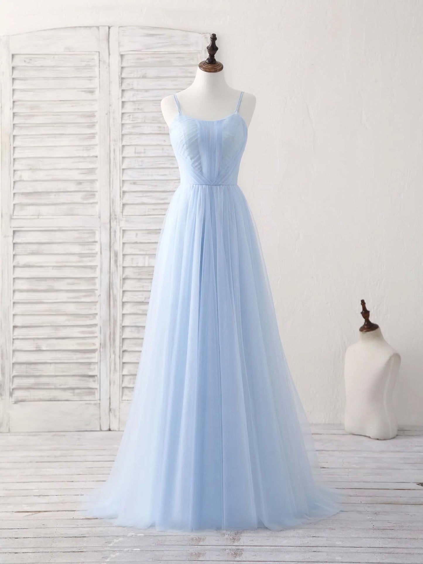 Tulle Long Prom Dress Blue Bridesmaid Dress