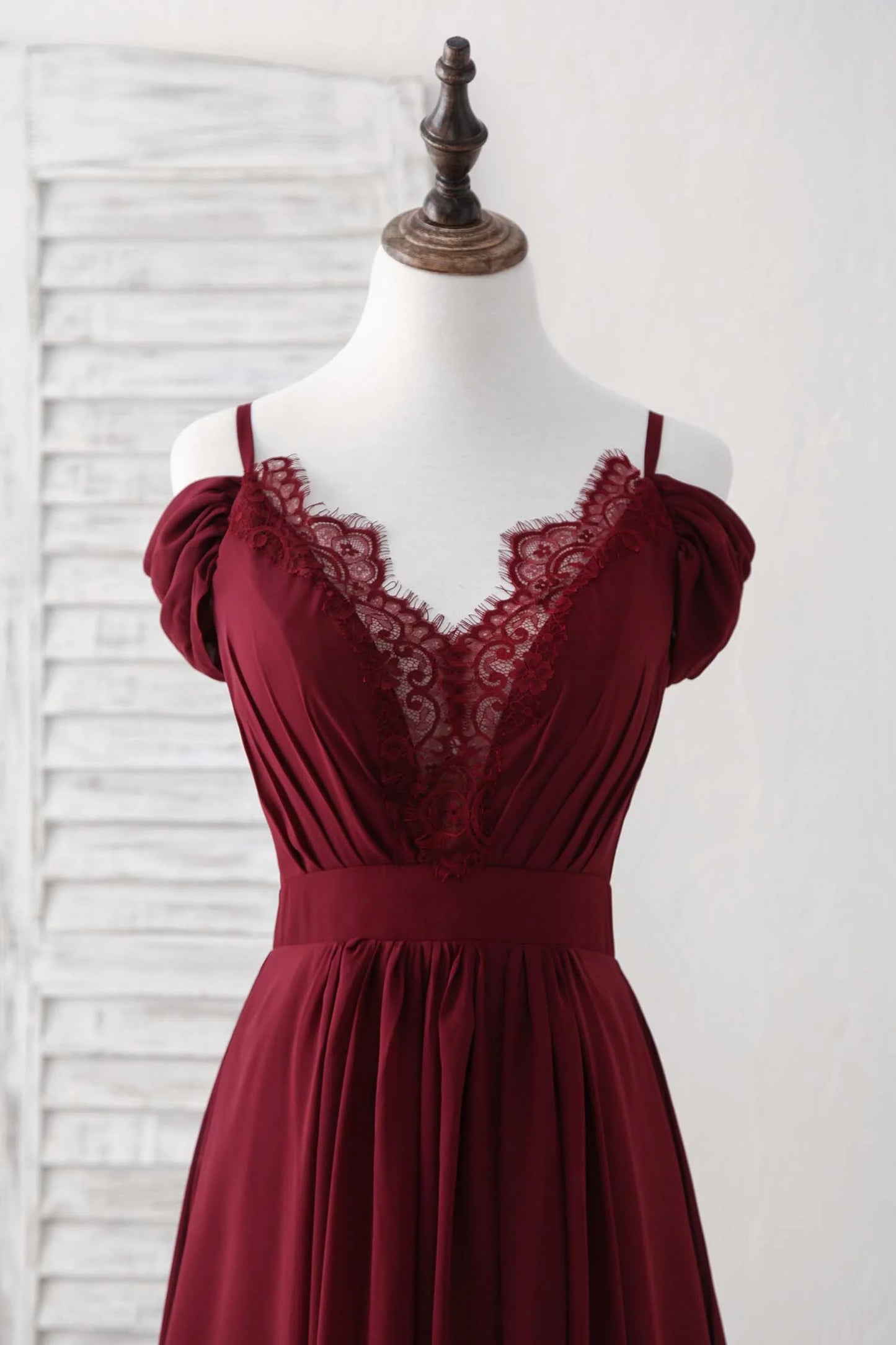 Lace Chiffon Long Prom Dress Burgundy Bridesmaid Dress
