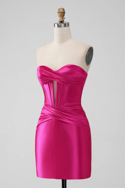 Bodycon Sweetheart Pleated Corset Short Homecoming Dress
