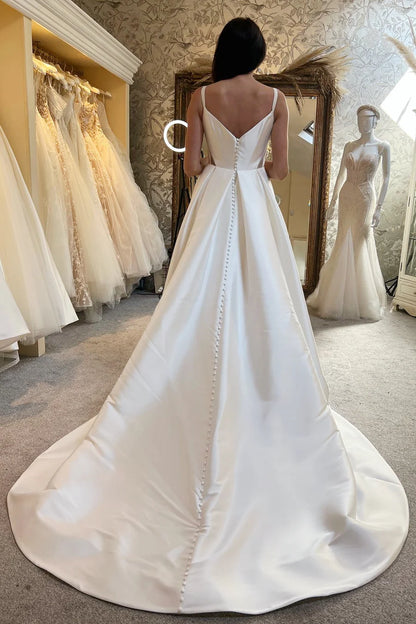 Sweetheart Cutout A-Line Long Wedding Dress with Slit