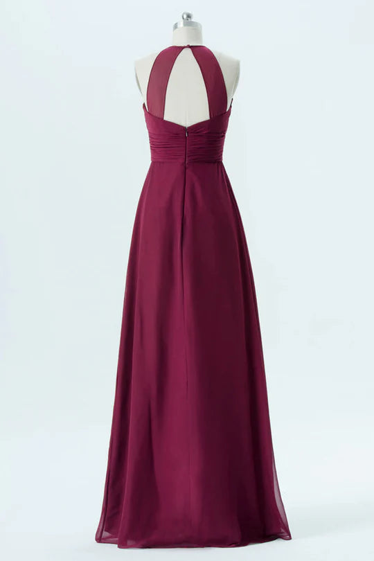 Halter Open Back Long Bridesmaid Dress