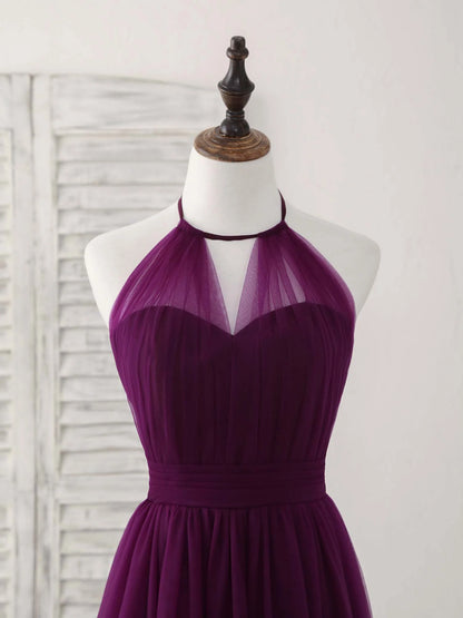 Simple Tulle A-Line Purple Long Prom Dress Bridesmaid Dress