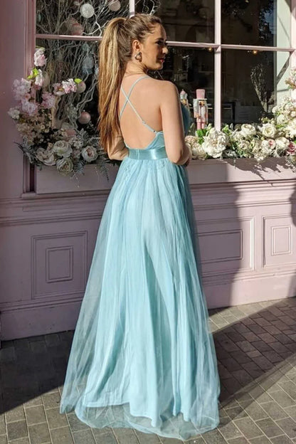 Tulle V-Neck Backless Bridesmaid Dress