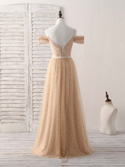 Tulle Long Bridesmaid Dress Champagne Prom Dresses