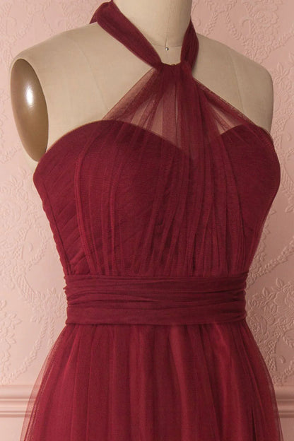 Burgundy Tulle Sweetheart Long Prom Dress Burgundy Evening Dress