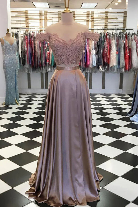 Unique two pieces lace long prom dress lace prom dress