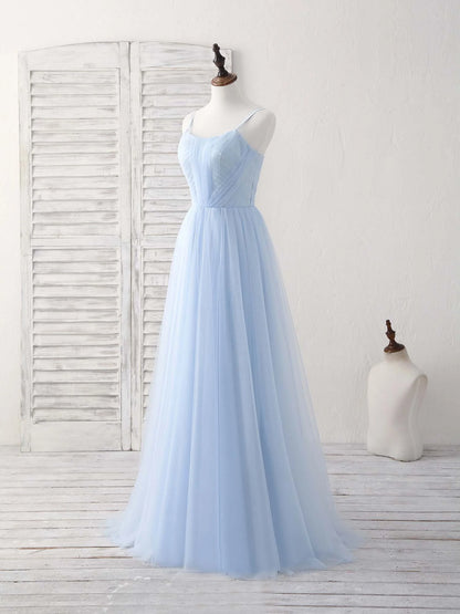 Tulle Long Prom Dress Blue Bridesmaid Dress