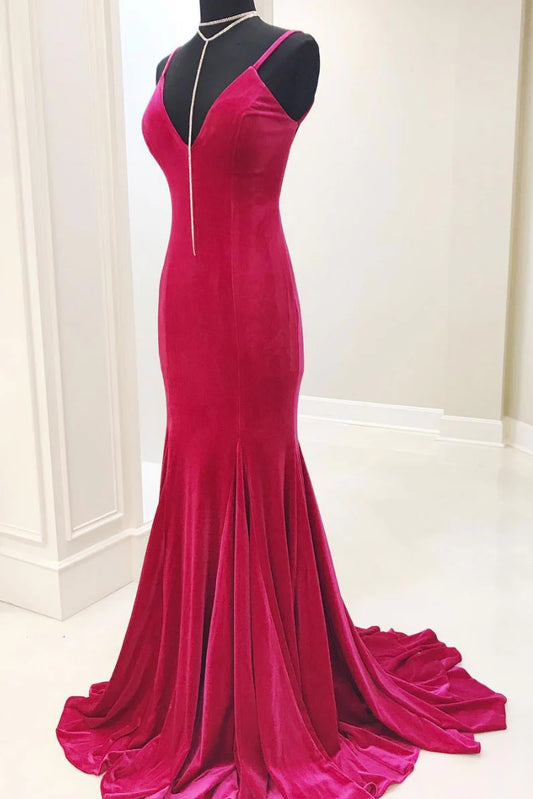 Red v neck mermaid long prom dress red prom dress