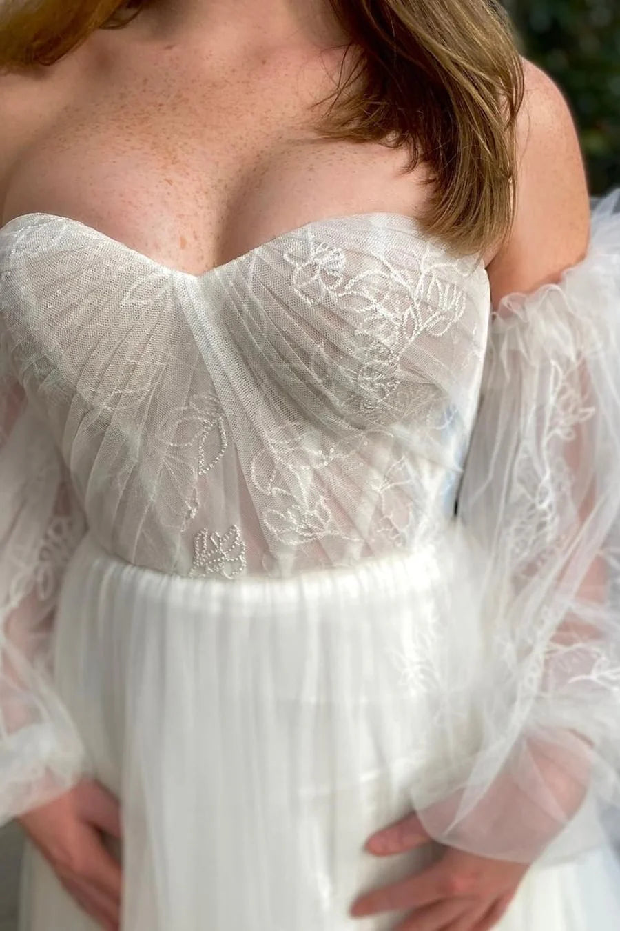 Strapless Long Wedding Dress with Detached Sleeves