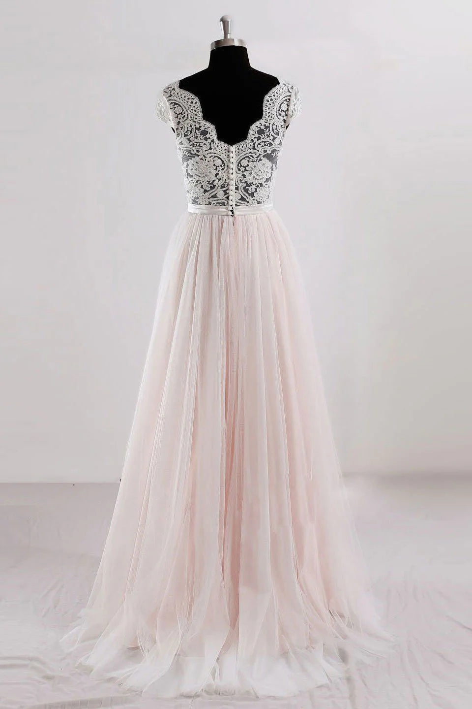 Champagne v neck lace tulle long prom dress champagne tulle prom dress