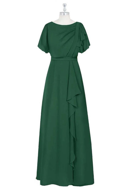Crew Neck Short Sleeve Ruffled A-Line Bridesmaid Dress