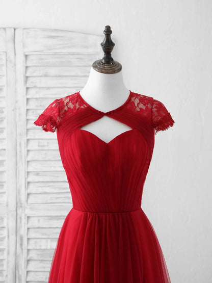 Tulle Lace Long Prom Dress Burgundy Evening Dress