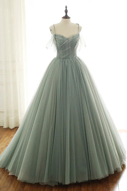 Light green tulle long  prom dress green prom dress