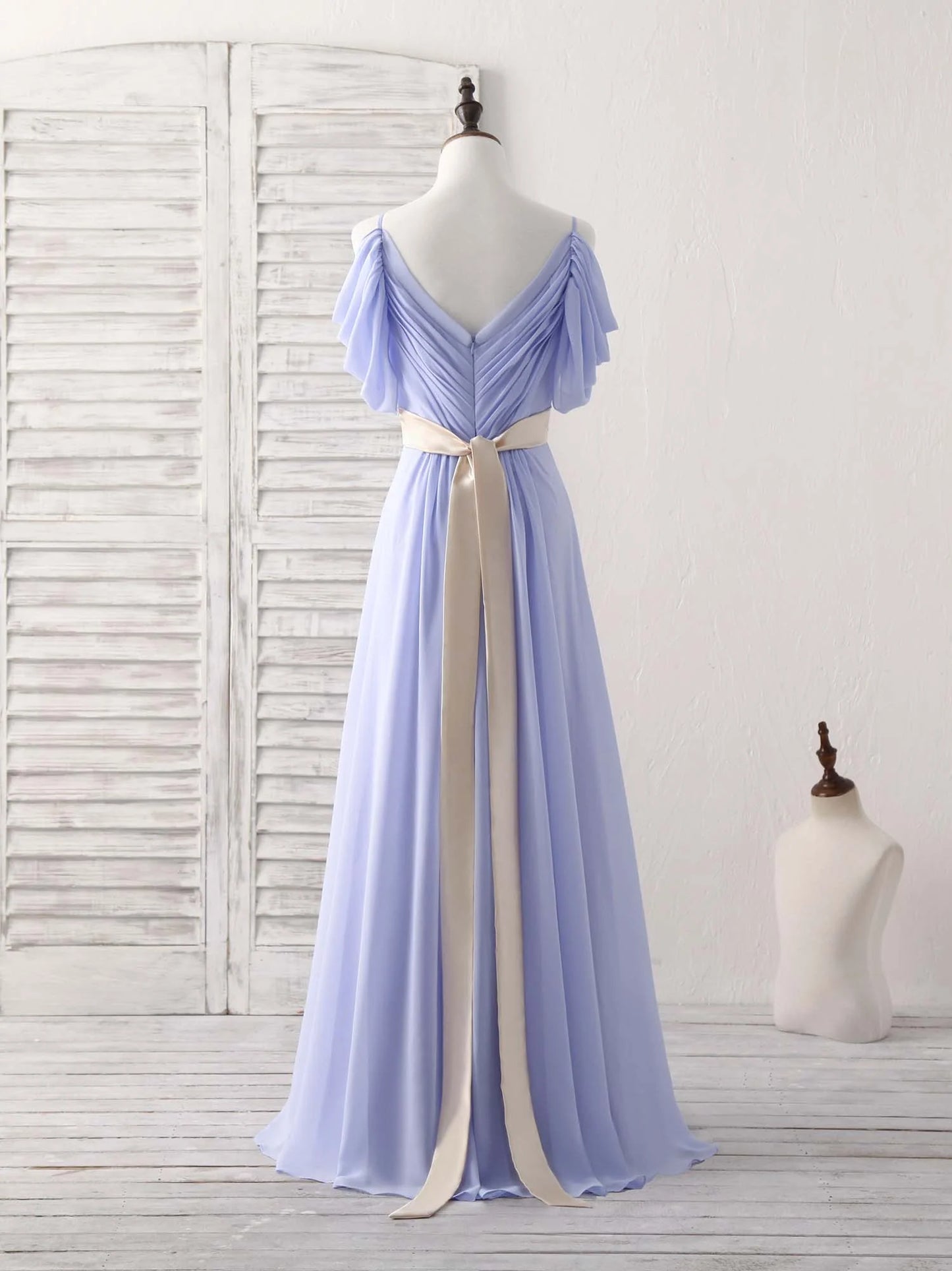 V Neck Off Shoulder Chiffon Long Prom Dress Evening Dress