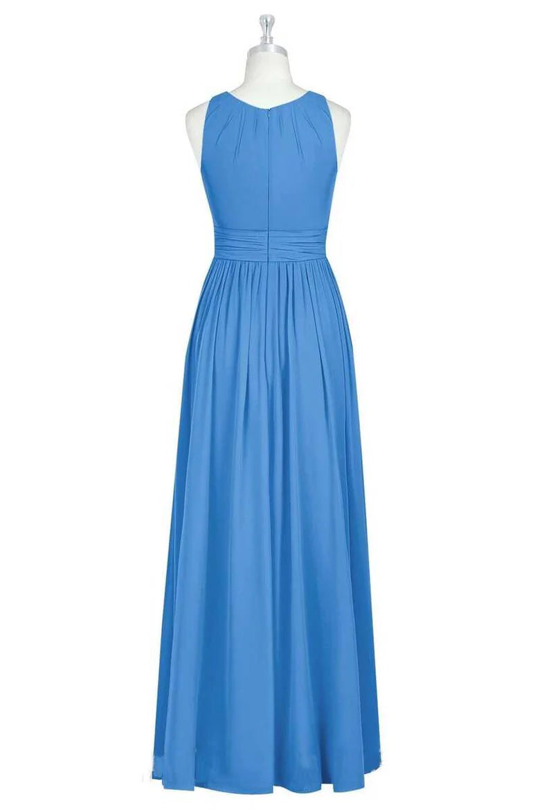 Crew Neck Sleeveless A-Line Long Maid of Honor Dress