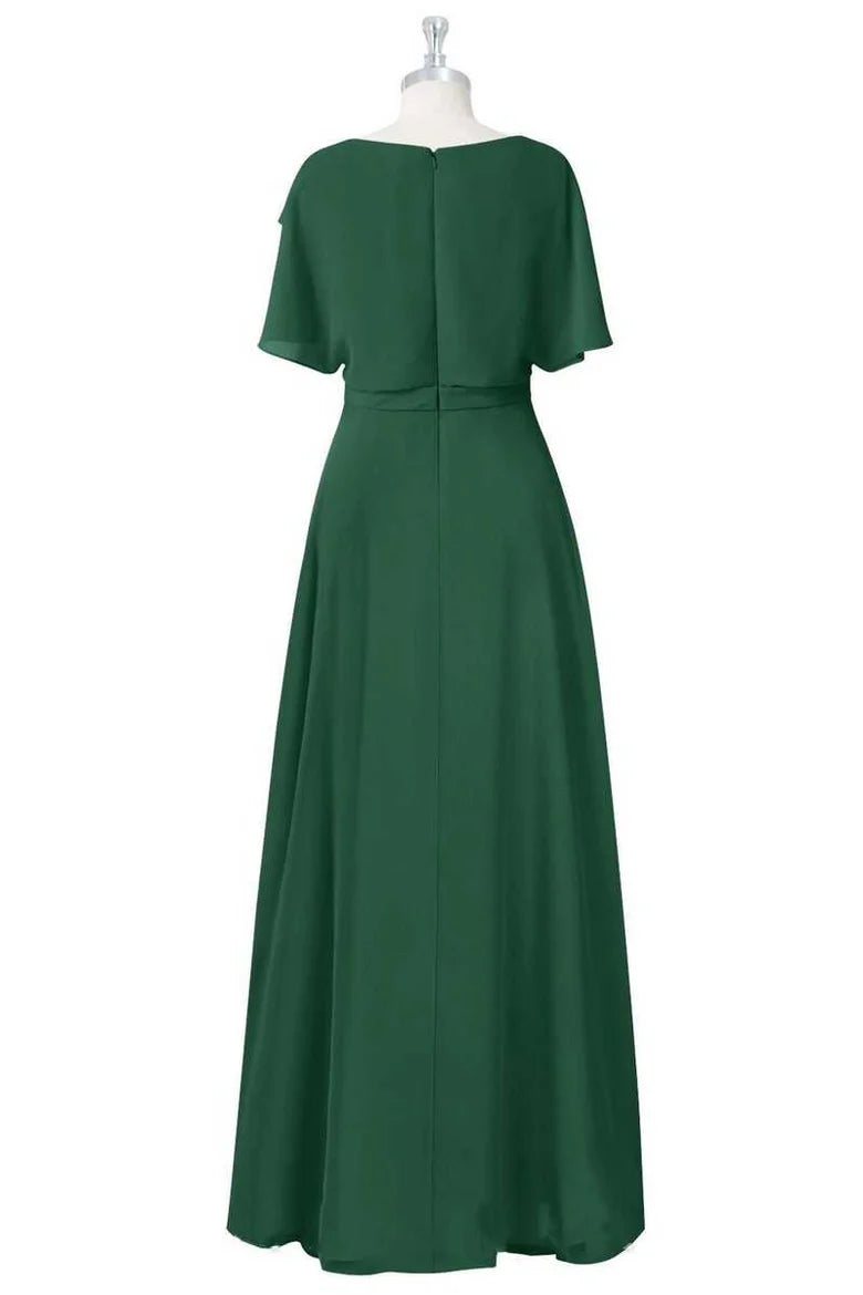 Crew Neck Short Sleeve Ruffled A-Line Bridesmaid Dress