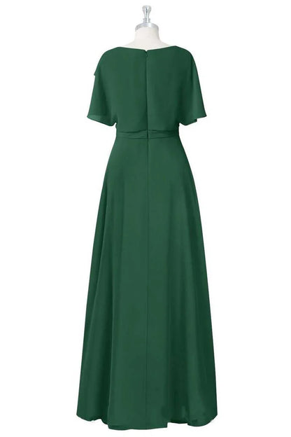 Crew Neck Short Sleeve Ruffled A-Line Bridesmaid Dress
