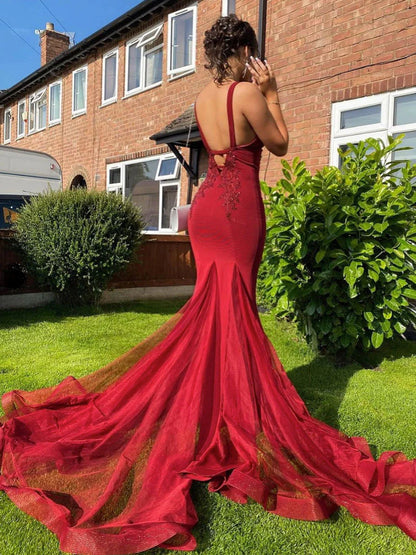 Burgundy v neck lace mermaid long prom dress burgundy prom dress