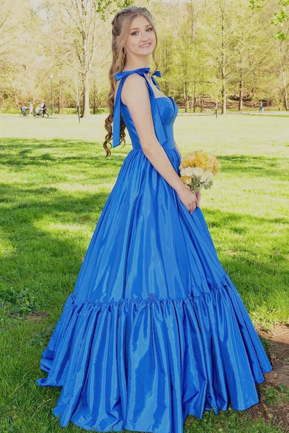 Sweetheart Bow Strap A-Line Long Prom Dress