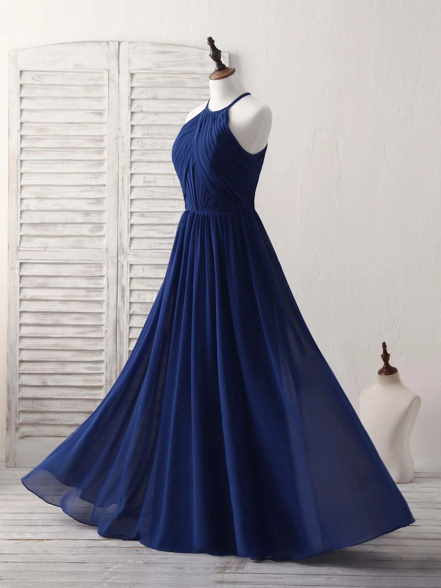 Dark Blue Chiffon Long Prom Dress Blue Bridesmaid Dress