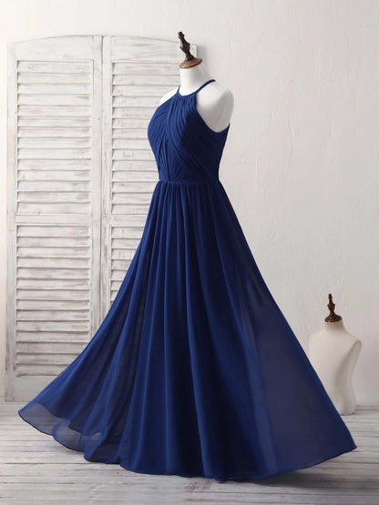 Dark Blue Chiffon Long Prom Dress Blue Bridesmaid Dress