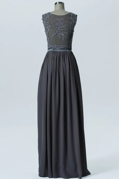Wide Straps Embroidered Bridesmaid Dress
