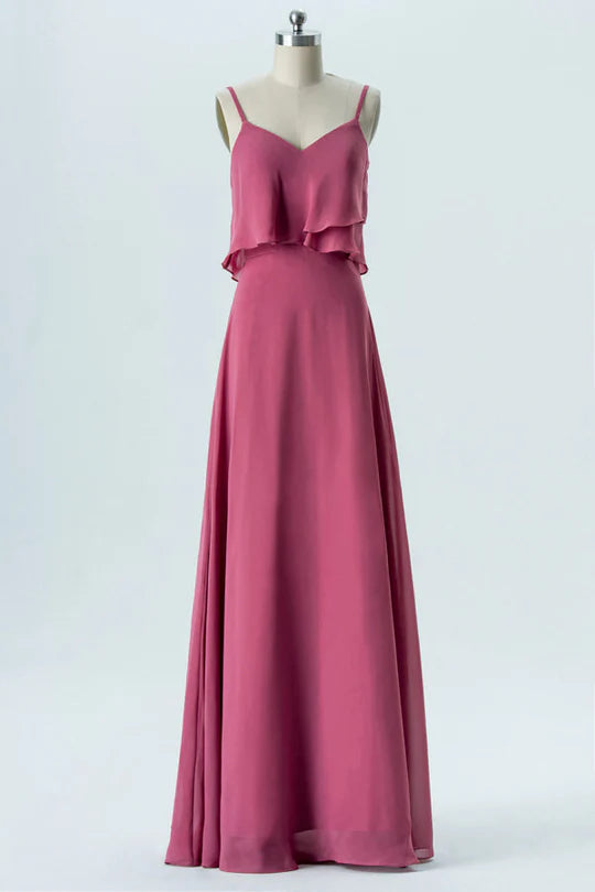 Chiffon Straps Ruffled Bridesmaid Dress