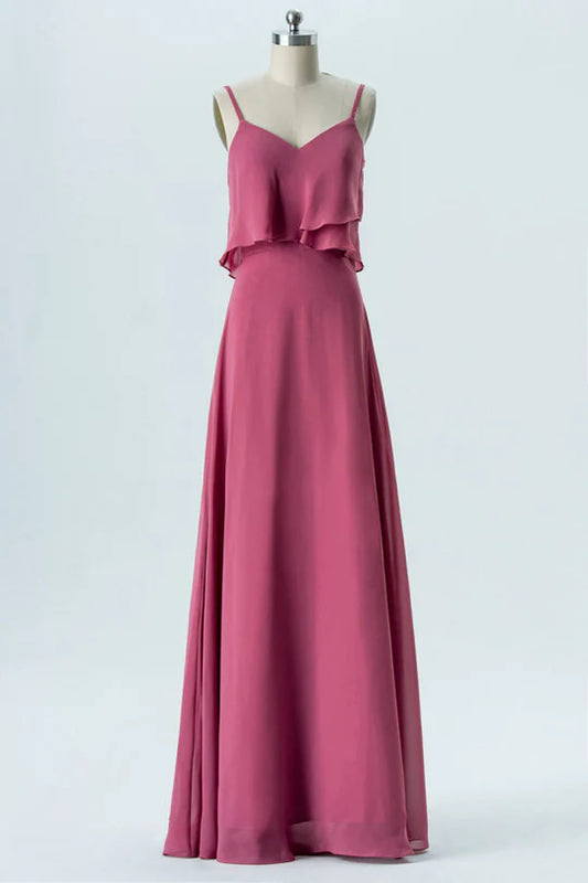 Chiffon Straps Ruffled Bridesmaid Dress