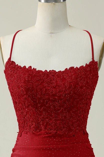 Dark Red Sheath Spaghetti Straps Short Homecoming Dress