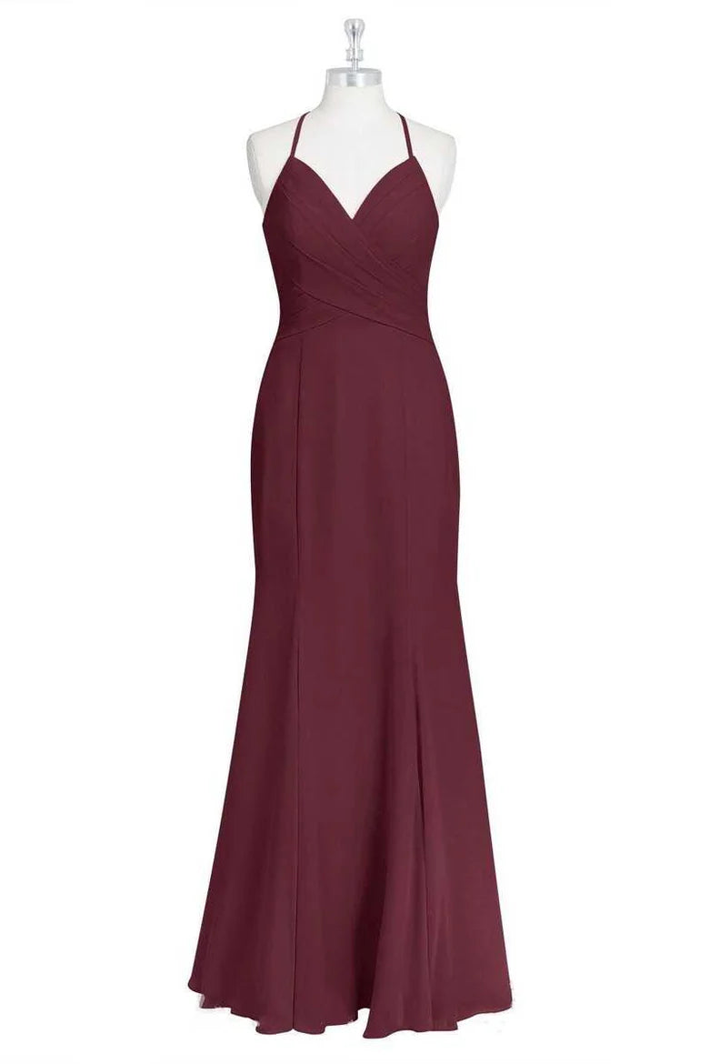 Halter Spaghetti Straps Mermaid Long Bridesmaid Dress