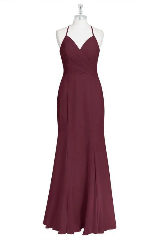 Halter Spaghetti Straps Mermaid Long Bridesmaid Dress