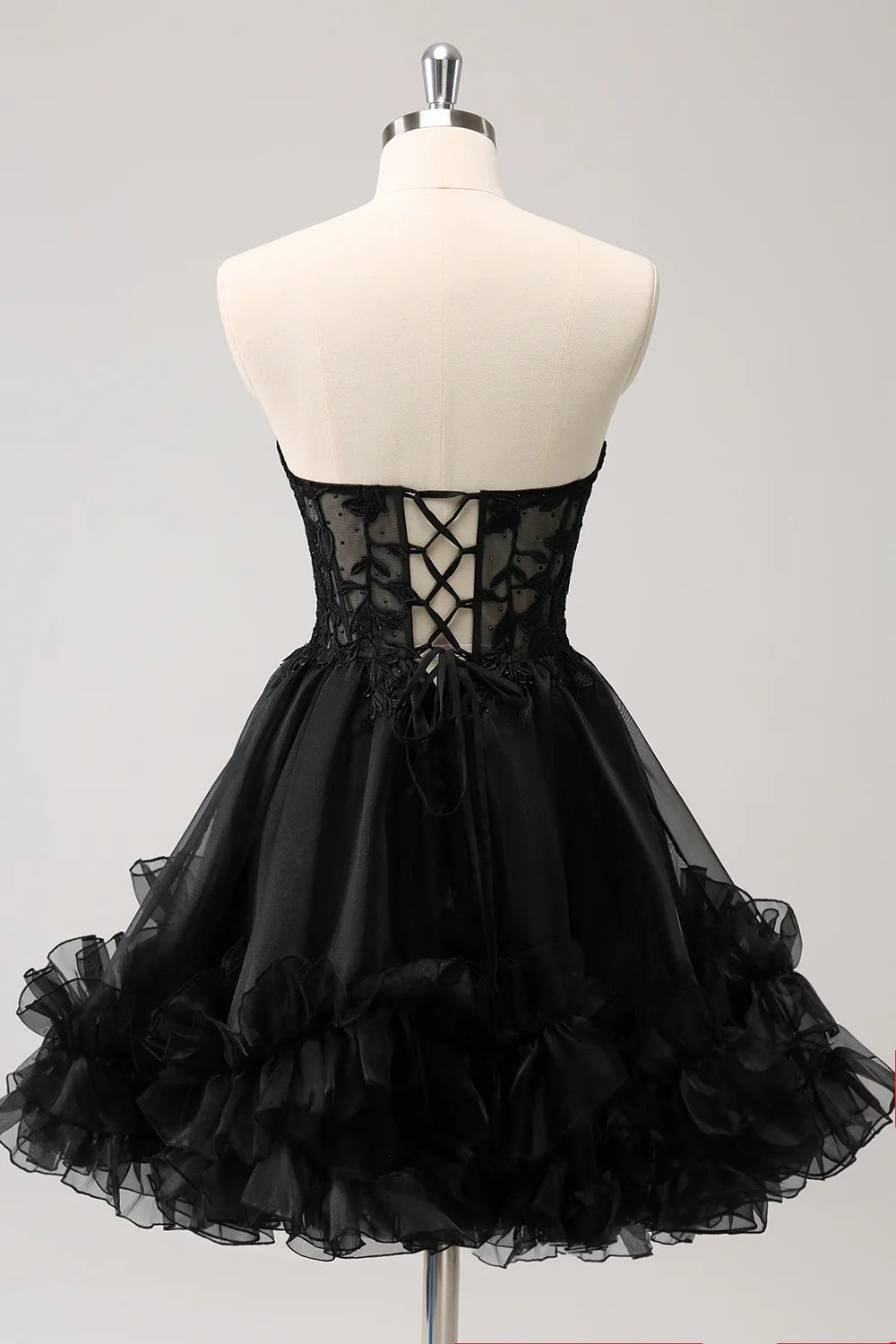 Black A Line Sweetheart Corset Beaded Homecoming Dress