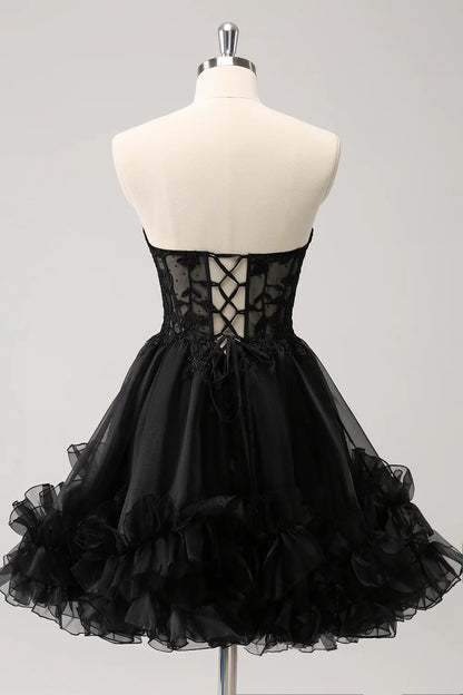 Black A Line Sweetheart Corset Beaded Homecoming Dress