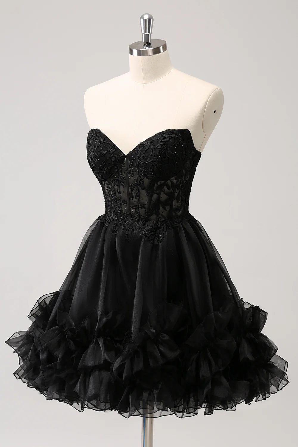 Black A Line Sweetheart Corset Beaded Homecoming Dress