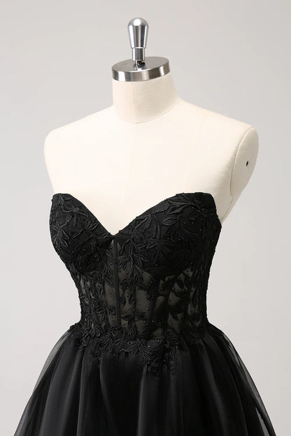 Black A Line Sweetheart Corset Beaded Homecoming Dress