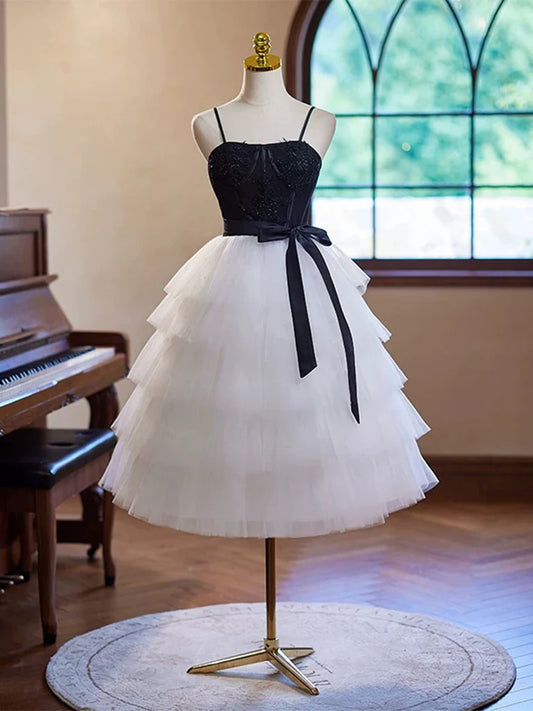 A-Line Tulle lace White Short Homecoming Dress