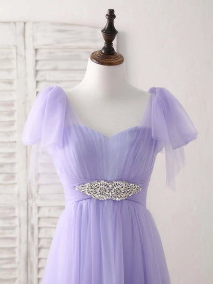 Sweetheart Neck Tulle Long Prom Dress Purple Bridesmaid Dress